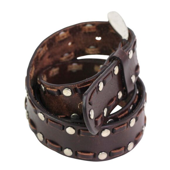 BROWN GENUINE LEATHER 1 1/4"Wd STUDS STITCH CASUAL DRESS WOMEN'S BELT Sz S (99T - Picture 5 of 13